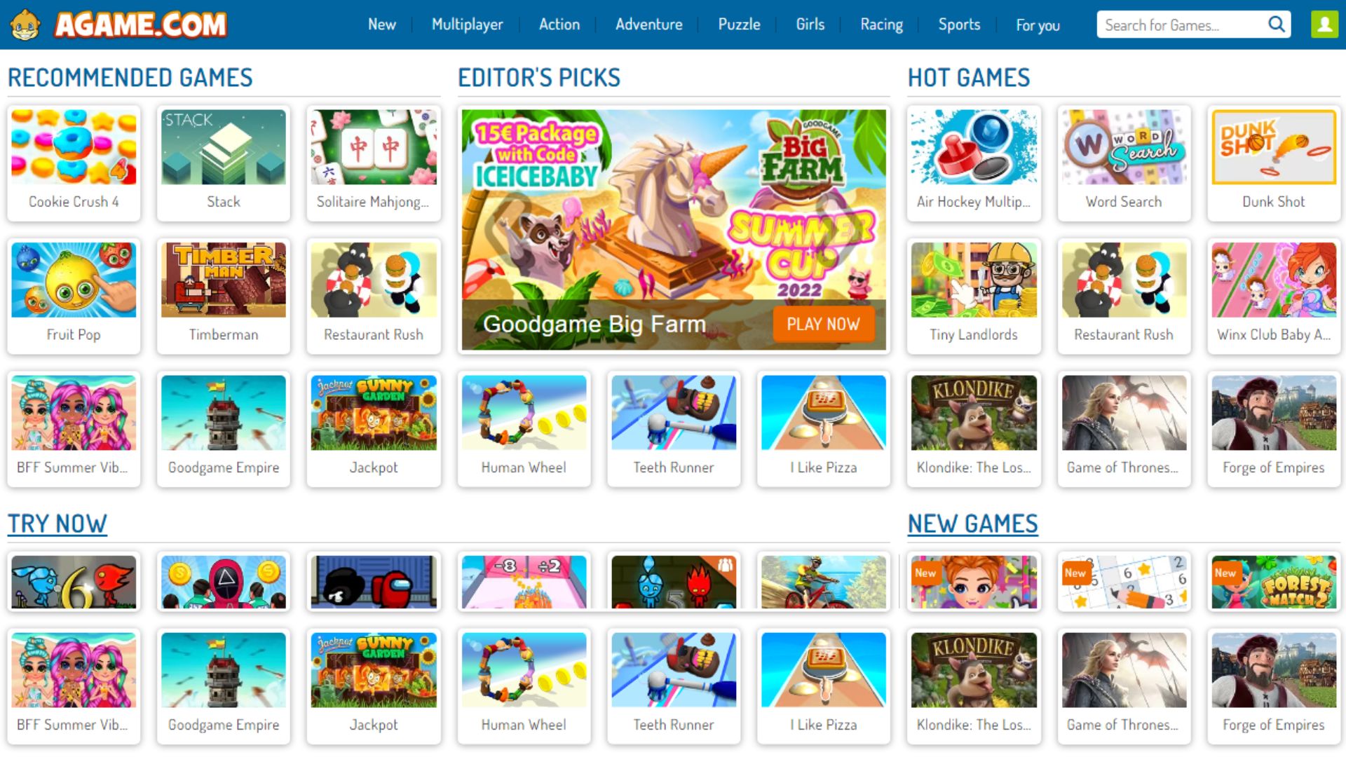Agame.com Popular Game Website